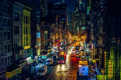 Bright Vibrant Wallpaper World Wallpaper 4K 2048x1367 A, Vibrant, Night, Scene, Of, Manhattan's, Chinatown, Featuring, Manhattan, 039, Bustling, Streets, Brown, Purple, Landscape, Full HD
