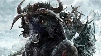 Dark Warrior Astride Horned Fantasy Wallpaper 4K 1920x1080 Dark, Warrior, Astride, A, Horned, Demonic, Steed, Amid, Swirling, Snow, Shattered, Armor, White, Ultrawide, Full HD