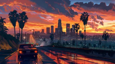 Vibrant Sunset City Skyline Palm Nature Wallpaper 4K 2912x1632 A, Vibrant, Hd, Desktop, Wallpaper:, Showcasing, Sunset, View, City, Skyline, Palm, Trees, Orange, Ultrawide, QHD