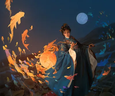 Sleek Fantasy Wallpaper Abstract Wallpaper 4K 1920x1600 Hd, Fantasy, Desktop, Wallpaper, Featuring, An, Oriental-themed, Scene, Person, Traditional, Attire, Surrounded, Purple, Gray, Orange, Square, Full HD