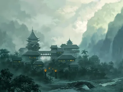 Bright Misty Wallpaper Fantasy Wallpaper 4K 2024x1518 A, Misty, Fantasy-inspired, Landscape, Features, An, Intricate, Chinese, Castle, Surrounded, Lush, Greenery, Gray, White, Full HD