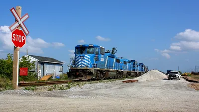 Crisp Blue Wallpaper Nature Wallpaper 4K 1920x1080 Hd, Desktop, Wallpaper, Showing, A, Blue, Freight, Train, Passing, Rural, Crossing, Stop, Pink, Gray, Green, Ultrawide, Full HD