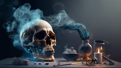 Art Dark Realistic Black/Dark Wallpaper 4K 1920x1080 Ai, Art, Dark, Hd, Pc, Desktop, Wallpaper, A, Realistic, Skull, Wrapped, Teal, Gray, Ultrawide, Full HD