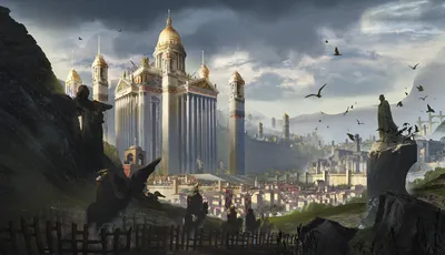 Calm Fantasy Wallpaper World Wallpaper 4K 1920x1106 Hd, Fantasy, Cityscape, Desktop, Wallpaper, Depicting, A, Majestic, Golden-domed, Palace, Overlooking, Sprawling, Gray, Ultrawide, Full HD