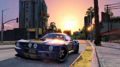 Golden Mustang Wallpaper World Wallpaper 4K 3840x2160 A, Ford, Mustang, Parked, On, City, Street, Sunset, Ultra, Scene, Video, Game, White, Ultrawide, 4K