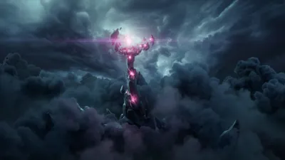 Radiant Dark Wallpaper Black/Dark Wallpaper 4K 3840x2160 Dark, Storm, Clouds, Part, Around, A, Jagged, Tower, Crackling, Purple-pink, Energy, Glowing, Gray, Ultrawide, 4K