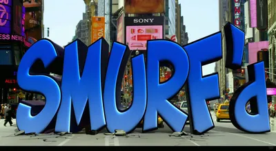 Smurfs Movie Title World Wallpaper 4K 1920x1056 Hd, Pc, Desktop, Wallpaper/background:, Showing, The, Smurfs, Movie, Title, Giant, Blue, Letters, White, Ultrawide, Full HD
