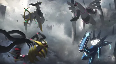 Anime Pok Mon Legendary Dramatic Nature Wallpaper 4K 9000x5000 Anime-style, Pokémon, Scene, Featuring, Legendary, In, A, Pok, Mon, Dramatic, Stormy, Sky, White, Gray, Ultrawide, 4k