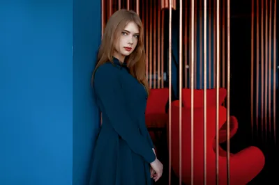 Brunette Woman Model Blue Eyes Abstract Wallpaper 4K 2048x1365 Brunette, Woman, Model, With, Blue, Eyes, And, Red, Lipstick, Poses, Against, Wall, Ultrawide, Full HD