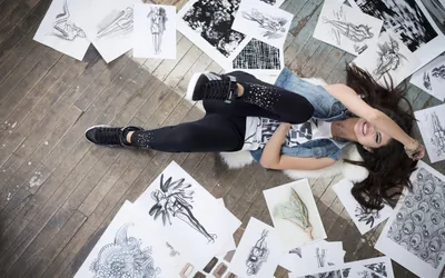 Stylish Selena Gomez Lying Among Abstract Wallpaper 4K 2880x1800 A, Stylish, Hd, Wallpaper, Featuring, Selena, Gomez, Lying, Among, Sketches, Art, Wooden, White, Ultrawide, QHD