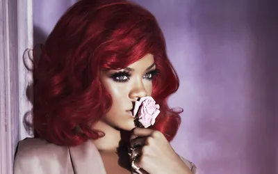 Rihanna Red Hair Abstract Wallpaper 4K 1680x1050 A, Striking, Hd, Wallpaper, Featuring, Rihanna, With, Red, Hair, Holding, Pink, Rose, Gray, Ultrawide