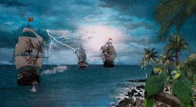 Fantasy Depicting Three Sailing Nature Wallpaper 4K 2144x1176 Hd, Fantasy, Desktop, Wallpaper:, Depicting, Three, Sailing, Ships, Navigating, Stormy, Sea, Lightning, White, Ultrawide, Full HD