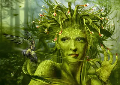 Bold Captivating Wallpaper Fantasy Wallpaper 4K 3200x2262 A, Captivating, Fantasy, Scene, Features, Green-skinned, Fairy, Vine-like, Hair, Enchanting, Butterfly, Seamlessly, Yellow, Brown, Orange, Landscape, QHD
