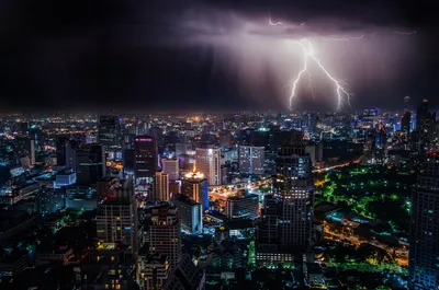 Serene Lightning Wallpaper World Wallpaper 4K 3000x1987 Lightning, Strikes, Above, Skyscrapers, In, The, Vibrant, Night, Cityscape, Bangkok, Thailand, Showcasing, Gray, Ultrawide, QHD