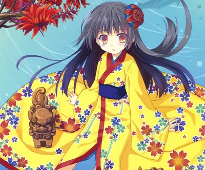 Statue Black Hair Black/Dark Wallpaper 4K 2336x1936 Statue, Black, Hair, Long, Kimono, Anime, Girl, Desktop, Yellow, Gray, Square, Full HD