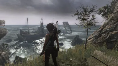 Lara Croft Tomb Raider Games Wallpaper 4K 1920x1080 Lara, Croft, From, Tomb, Raider, (2013), Stands, On, Cliff, Overlooking, Stormy, Gray, Ultrawide, Full HD