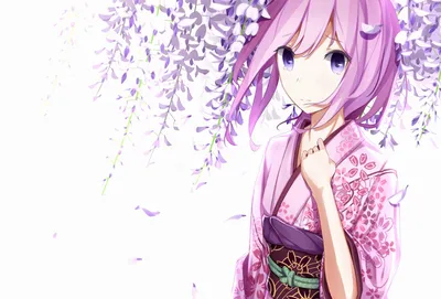 Dreamy Luka Wallpaper Nature Wallpaper 4K 1920x1303 Luka, Megurine, An, Anime, Vocaloid, Character, Stands, Gracefully, Kimono, Surrounded, Wisteria, Flowers, White, Landscape, Full HD