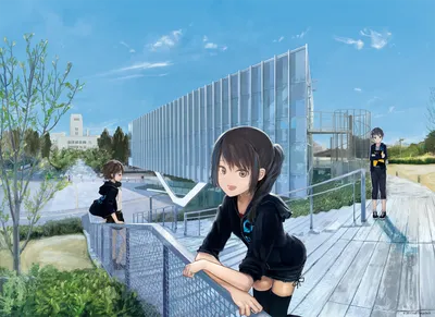 Anime Three Original World Wallpaper 4K 2274x1654 Anime-style, Hd, Pc, Desktop, Wallpaper, Featuring, Three, Original, Characters, Serene, Outdoor, Setting, Gray, Teal, Landscape, Full HD