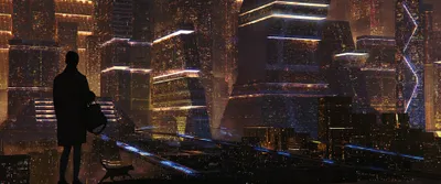 Sci Cityscape Towering Neon Lit World Wallpaper 4K 3840x1600 Sci-fi, Cityscape, With, Towering, Neon-lit, Megastructures, And, Glowing, Aerial, Highways, Silhouetted, Figure, Brown, Gray, Ultrawide, 4K