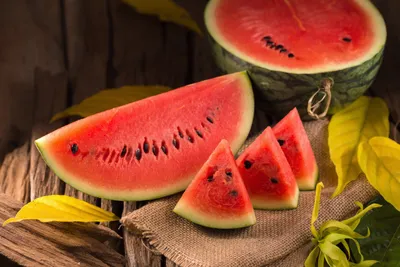 Vibrant Still Life Fresh Abstract Wallpaper 4K 5472x3648 A, Vibrant, Still, Life, Of, Fresh, Watermelon, Slices, Halved, Set, Against, Rustic, Red, Landscape, 4k