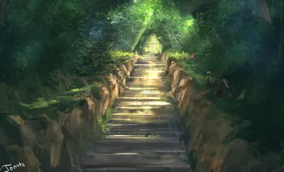 Bold Fantasy Wallpaper Nature Wallpaper 4K 2478x1500 A, Fantasy, Landscape, Featuring, Sunlit, Stone, Staircase, Ascending, Through, Lush, Green, Forest, Gray, White, Ultrawide, Full HD