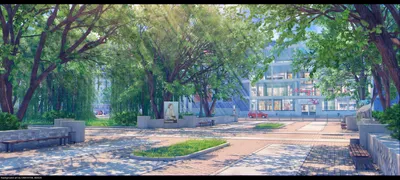 Serene Greenery Wallpaper Cars Wallpaper 4K 2405x1080 Greenery, Bench, Building, Car, Park, Anime, Original, Desktop, Gray, White, Ultrawide, Full HD
