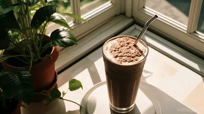 Vivid Delicious Wallpaper Abstract Wallpaper 4K 2184x1224 A, Delicious, Chocolate, Milkshake, In, Tall, Glass, Straw, Sits, Table, Beside, Lush, White, Ultrawide, Full HD