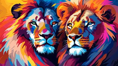 Colorful Pop Art Abstract Wallpaper 4K 2184x1224 Colorful, Pop, Art, Style, Hd, Wallpaper, Featuring, Two, Lions, White, Brown, Ultrawide, Full HD