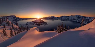 Serene Snow Wallpaper Nature Wallpaper 4K 2160x1080 Snow-covered, Landscape, At, Crater, Lake, Oregon, During, Winter, Sunrise, Serene, Surrounded, Snowy, Gray, Brown, Ultrawide, Full HD