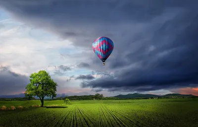 Hot Air Balloon Field Abstract Wallpaper 4K 4800x3072 Hot, Air, Balloon, Over, Field, Brown, Gray, Ultrawide, 4k