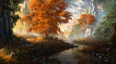 Epic Artistic Wallpaper Nature Wallpaper 4K 1946x1080 Artistic, Hd, Desktop, Wallpaper:, Featuring, A, Tranquil, River, Flowing, Through, Vibrant, Fall, Gray, Orange, Ultrawide, Full HD
