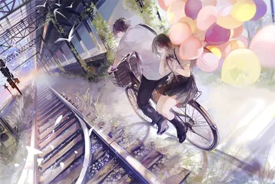 Radiant Anime Wallpaper Abstract Wallpaper 4K 2000x1334 Anime, Couple, On, A, Bike, Ride, Along, Railroad, Track, Girl, Holding, Colorful, White, Landscape, Full HD