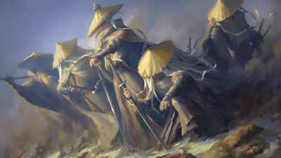 Radiant Straw Wallpaper Fantasy Wallpaper 4K 1920x1080 Straw, Hat, Katana, Warrior, Fantasy, Samurai, Desktop, Gray, Ultrawide, Full HD