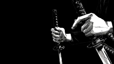 Black White Manga Black/Dark Wallpaper 4K 3840x2160 Black-and-white, Manga-style, Illustration, Of, Hands, Gripping, Two, Katana, Swords, Inspired, Anime, Vagabond, Black, Ultrawide, 4k