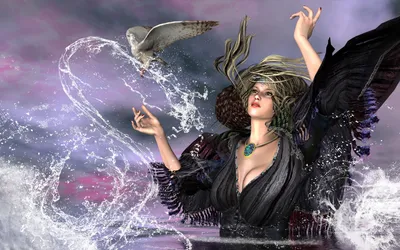 Sleek Captivating Wallpaper Animals Wallpaper 4K 1920x1200 A, Captivating, Fantasy-themed, Hd, Wallpaper, Featuring, Woman, Surrounded, Swirling, Water, Soaring, Bird, Gray, Ultrawide, Full HD