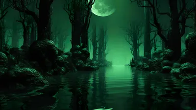 Mystical Green Lit Swamp Wallpaper 4K, Nature category