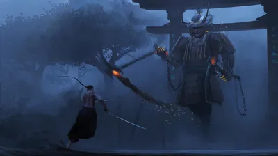 Sleek Fantasy Wallpaper Fantasy Wallpaper 4K 6000x3360 Hd, Fantasy, Wallpaper, Depicting, A, Samurai, Fighting, Giant, Armored, Warrior, Misty, Forest, Brown, Ultrawide, 4K