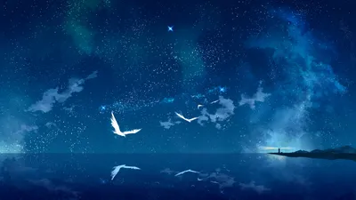Depicting Anime Landscape Birds Nature Wallpaper 4K 1920x1080 Hd, Desktop, Wallpaper:, Depicting, An, Anime, Landscape, With, Birds, Flying, Under, Starry, Brown, Ultrawide, Full HD
