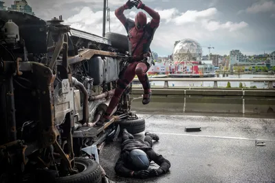 Deadpool Leaps Overturned Vehicle Cars Wallpaper 4K 3000x2000 Deadpool, Leaps, From, An, Overturned, Vehicle, Striking, A, Foe, Ground, Dynamic, Desktop, Gray, White, Landscape, QHD