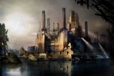 Artistic Depiction Futuristic Cityscape World Wallpaper 4K 2272x1520 An, Artistic, Depiction, Of, A, Futuristic, Cityscape, With, Towering, Industrial, Structures, Illuminated, Gray, White, Landscape, Full HD