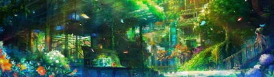 Anime Original Depicting World Wallpaper 4K 3840x1080 Hd, Anime, Original, Desktop, Wallpaper, Depicting, A, Vibrant, Sunlit, Urban, Scene, Lush, Brown, White, Ultrawide, 4K