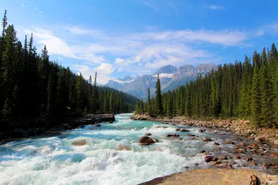 Misty Serene Wallpaper Nature Wallpaper 4K 5184x3456 A, Serene, Landscape, Of, Banff, National, Park, Canada, Featuring, Rushing, River, Flanked, White, Gray, 4K