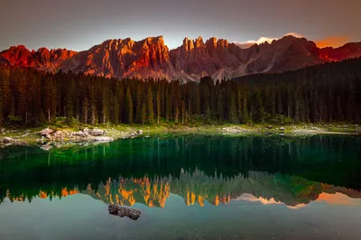 Crisp Sunset Wallpaper Nature Wallpaper 4K 2048x1367 A, Stunning, Sunset, Over, Mountains, Reflects, In, Serene, Lake, Surrounded, Lush, Forest, Gray, Landscape, Full HD