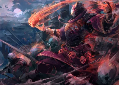 Epic Dark Wallpaper Fantasy Wallpaper 4K 1707x1231 A, Dark, Fantasy, Sorcerer, Clad, In, Skull-adorned, Armor, Helmet, Wielding, Fiery, Magic, Brown, Gray, Landscape