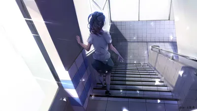 Misty Anime Wallpaper Abstract Wallpaper 4K 1920x1080 An, Anime-style, Hd, Desktop, Wallpaper, Featuring, A, Character, Walking, Down, Tiled, Staircase, White, Ultrawide, Full HD
