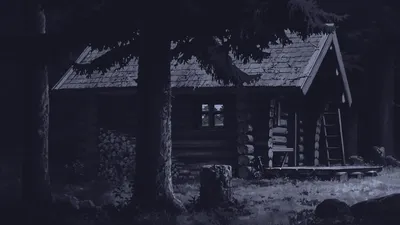 Digital Art Dark Blue Toned Technology Wallpaper 4K 1920x1080 Digital, Art, Dark, Blue-toned, Painting, Illustration, Rustic, Log, Cabin, Beneath, Tall, Gray, Ultrawide, Full HD