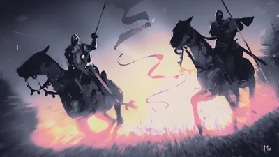 Moody Digital Wallpaper Technology Wallpaper 4K 1920x1080 Hd, Digital, Painting, Illustration, Landscape, Artwork, Two, Mounted, Knights, Charge, Across, White, Ultrawide, Full HD