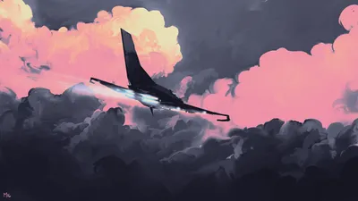 Digital Art Painting Nature Wallpaper 4K 1920x1080 Digital, Art, Painting, Illustration, Jet, Silhouette, Soars, Through, Pink, Gray, Clouds, Ultrawide, Full HD