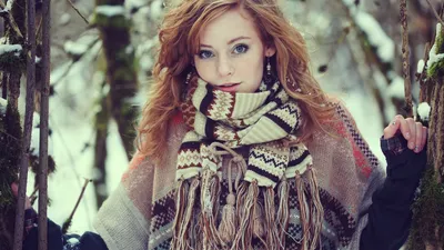 Serene Woman Wallpaper Nature Wallpaper 4K 1920x1080 A, Woman, Stands, In, Snowy, Forest, Wearing, Patterned, Scarf, Warm, Clothing, Her, Gray, Ultrawide, Full HD
