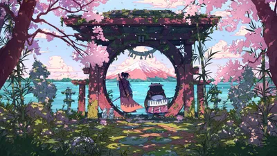 Moody Vibrant Wallpaper Fantasy Wallpaper 4K 5120x2880 A, Vibrant, 4k, Ultra, Hd, Fantasy, Samurai, Scene, Showcasing, Traditional, Gate, Surrounded, White, Ultrawide
